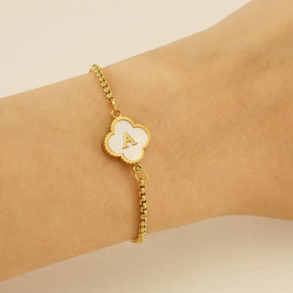 Personalised Gold A-Z Initial Clover Letter Bracelet