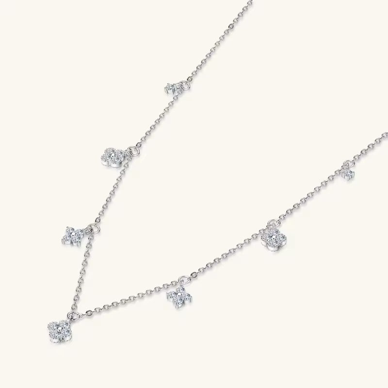 925 Sterling Silver Fine Four-leaf Flower Choker Womens Necklace