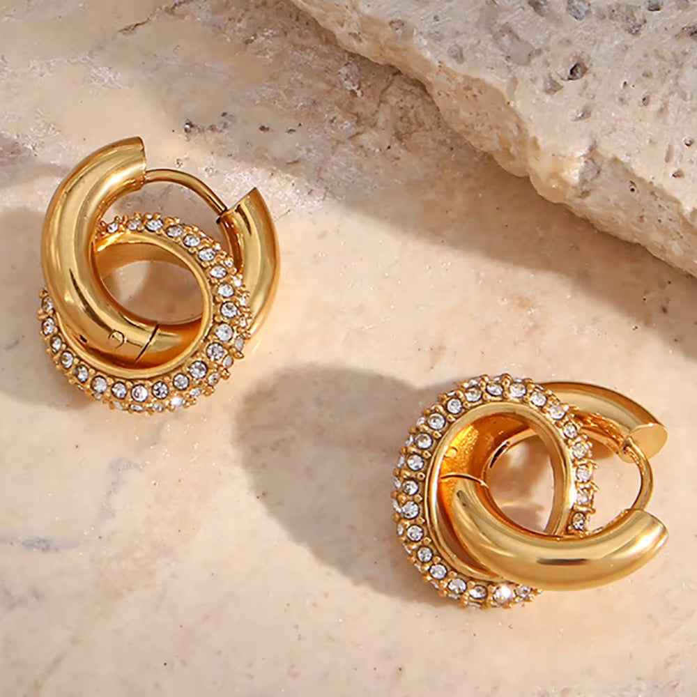 Gold Chunky Shining Zircon Exaggerated Hoop Earrings