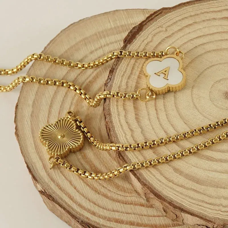 Personalised Gold A-Z Initial Four Leaf Clover Letter Necklace