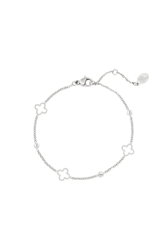 Silver Open Clover Beaded Bracelet