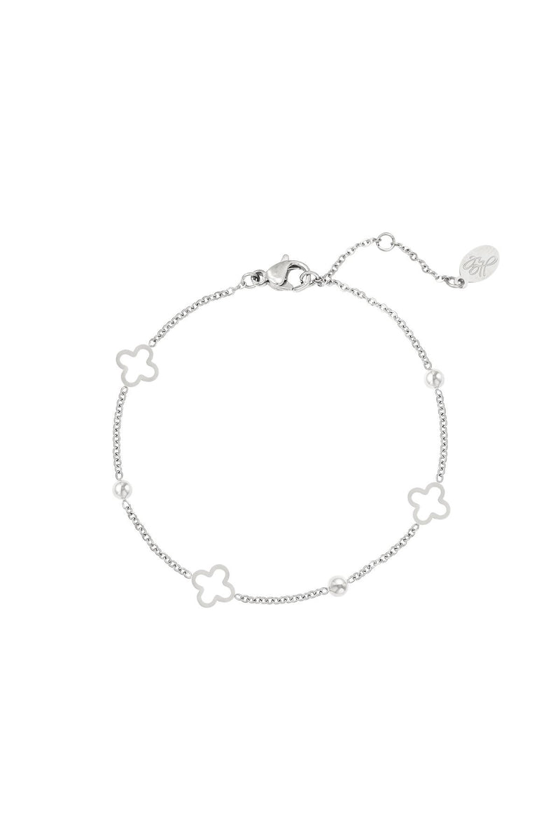 Silver Open Clover Beaded Bracelet