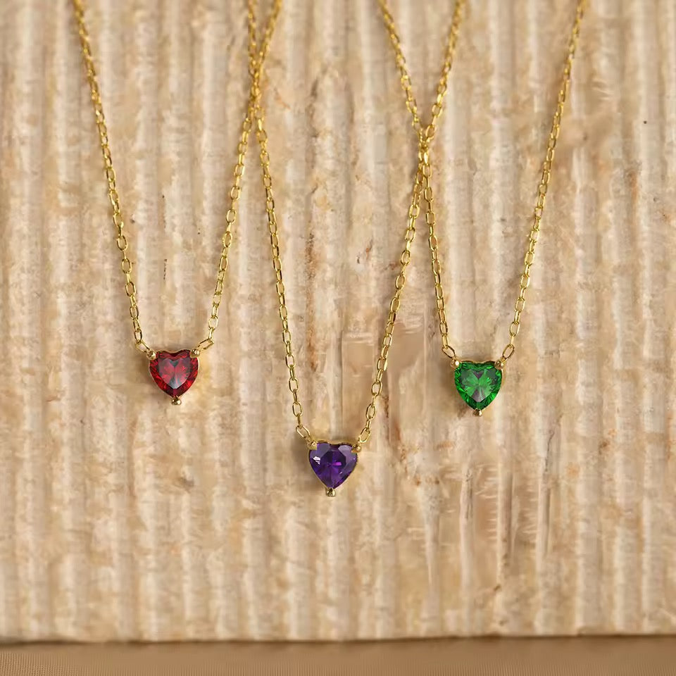 Gold Birthstone Zircon Love Heart Necklace