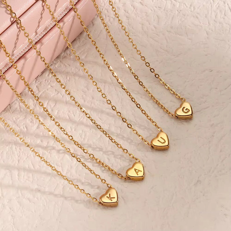 Gold Personalised Love Heart Initial Letter Jewellery Necklace