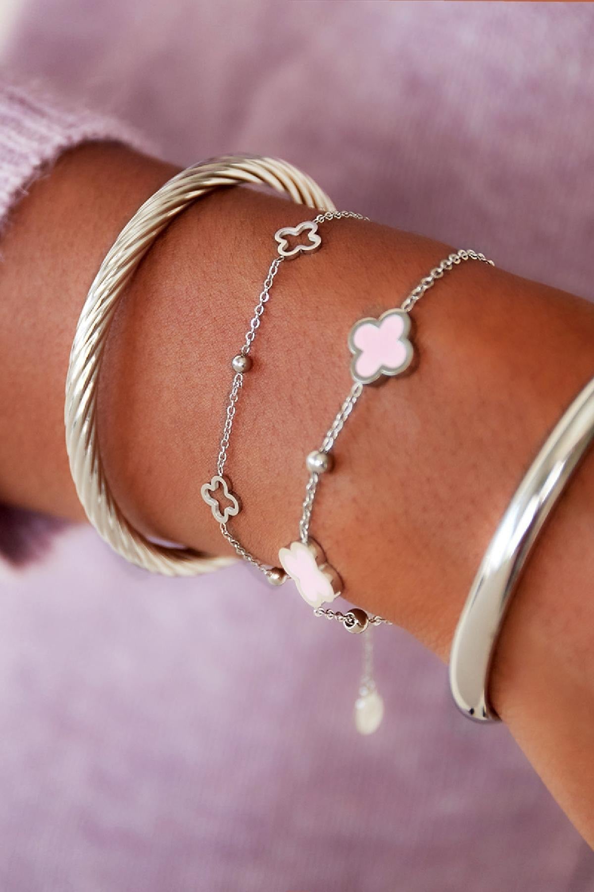 Silver Open Clover Beaded Bracelet