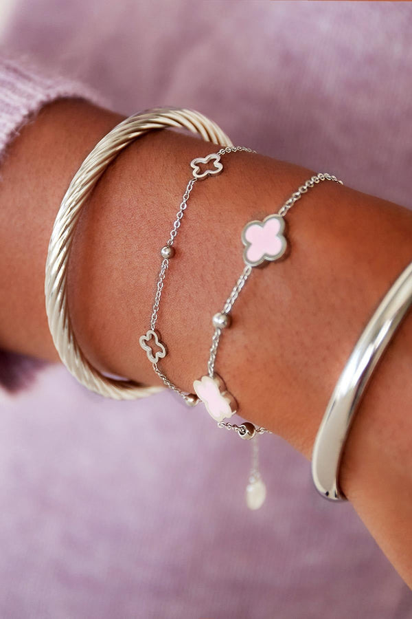 Silver Open Clover Beaded Bracelet