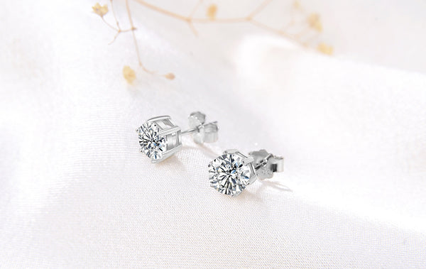 925 Sterling Silver Round Zircon Diamond Ear Stud Earrings