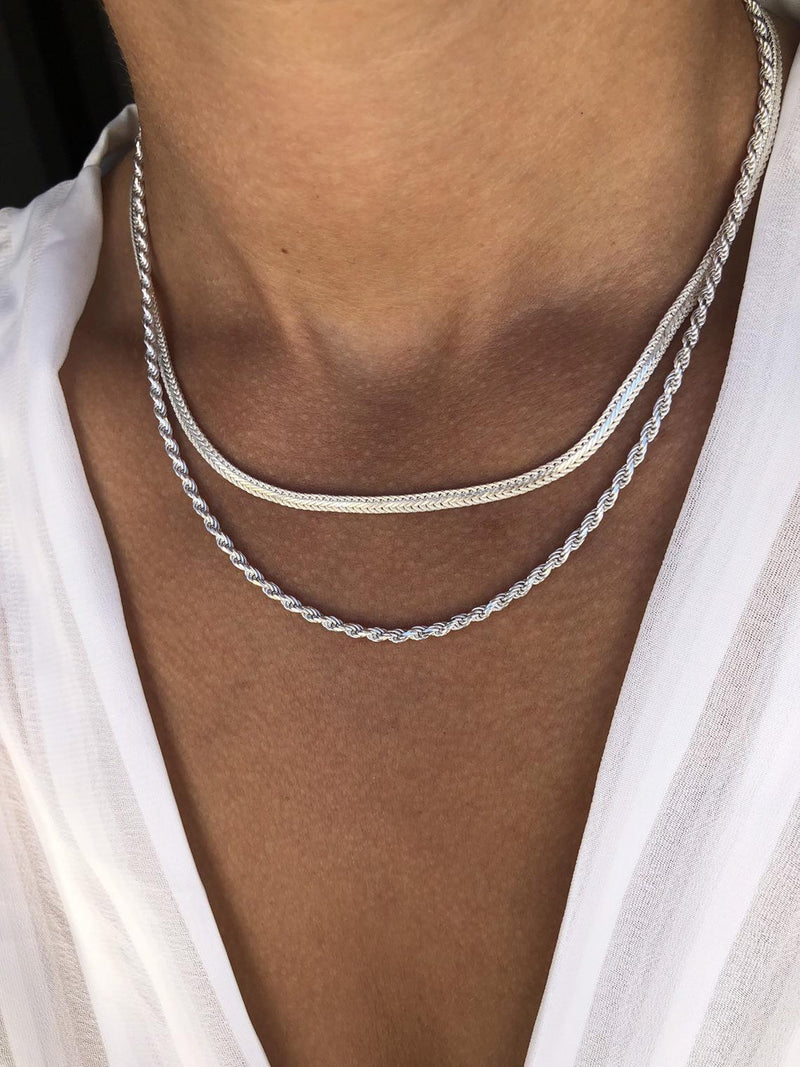 Silver Twisted Rope Chain Necklace