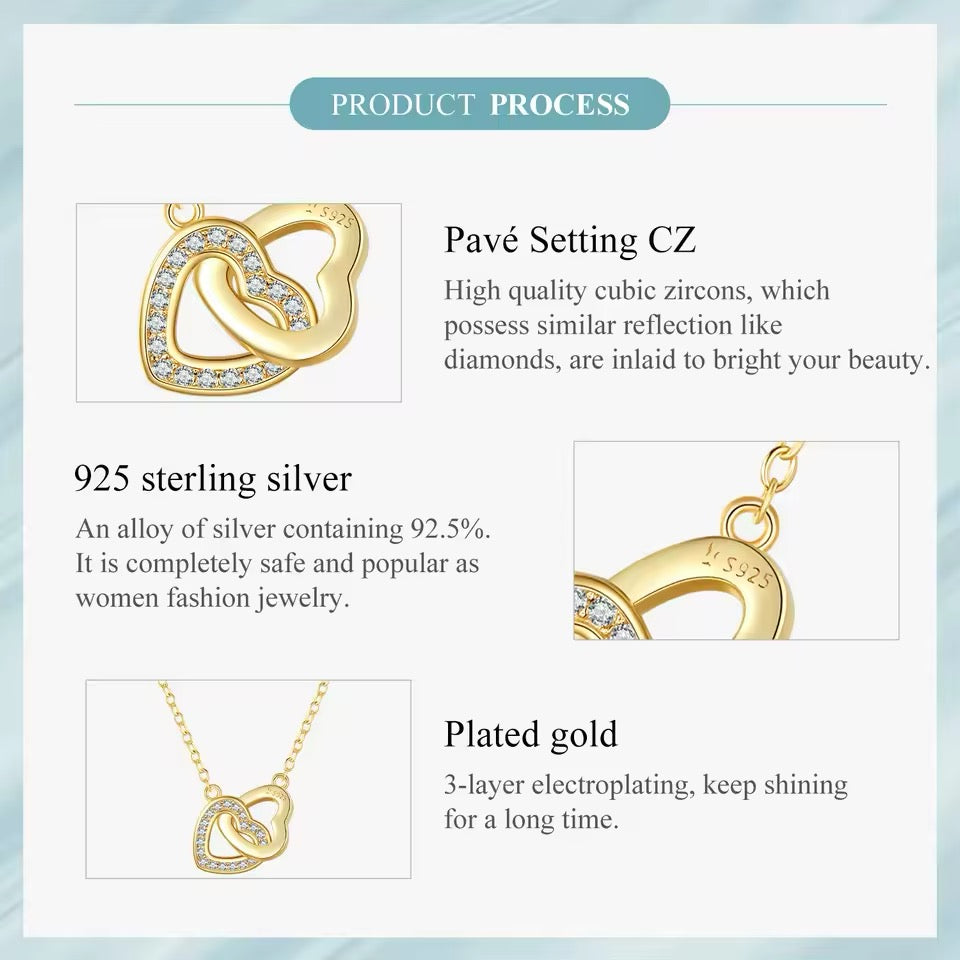 925 Sterling Silver Connected Love Hearts Necklace