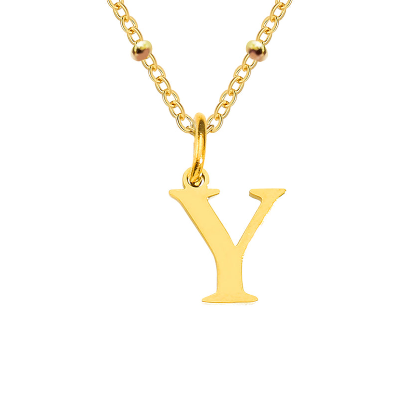 Gold Beaded Personalised Initial Letter Jewellery Necklace
