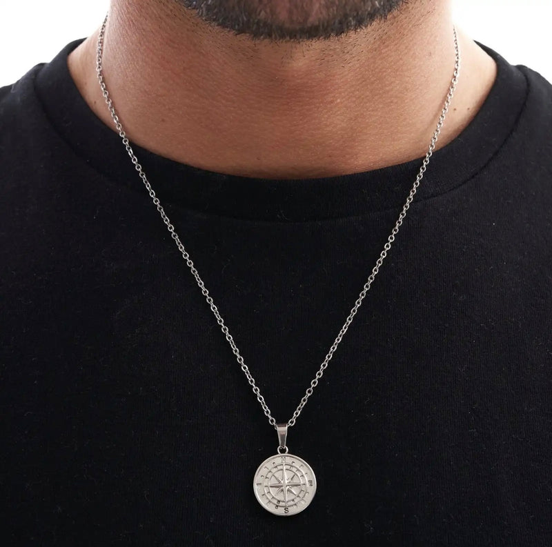 Silver Sailor Compass Pendant Necklace
