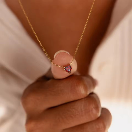 Gold Birthstone Zircon Love Heart Necklace