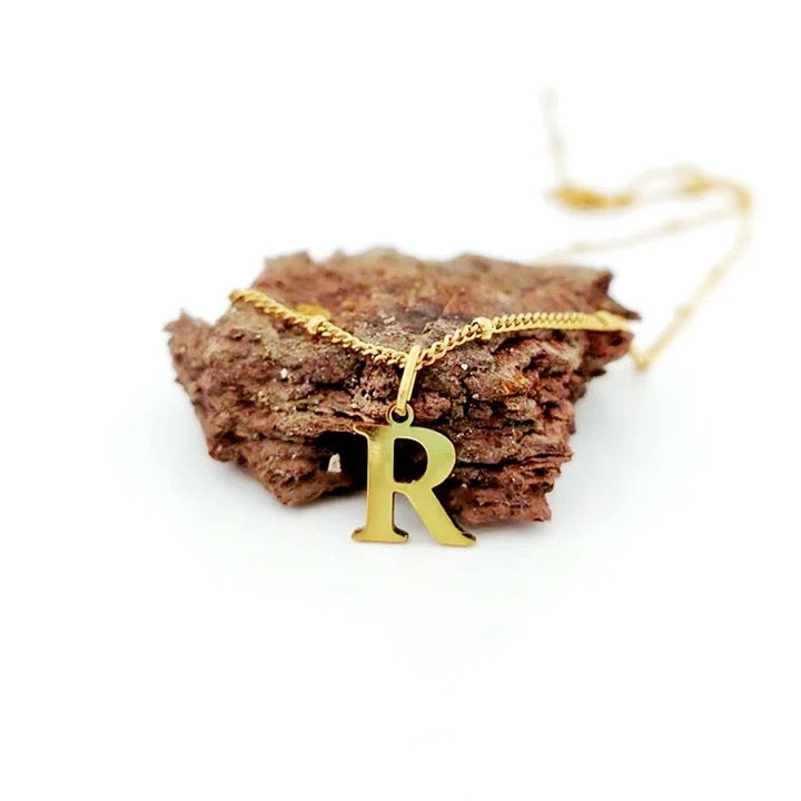 Gold Beaded Personalised Initial Letter Jewellery Necklace