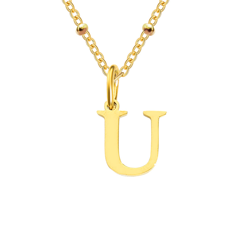 Gold Beaded Personalised Initial Letter Jewellery Necklace