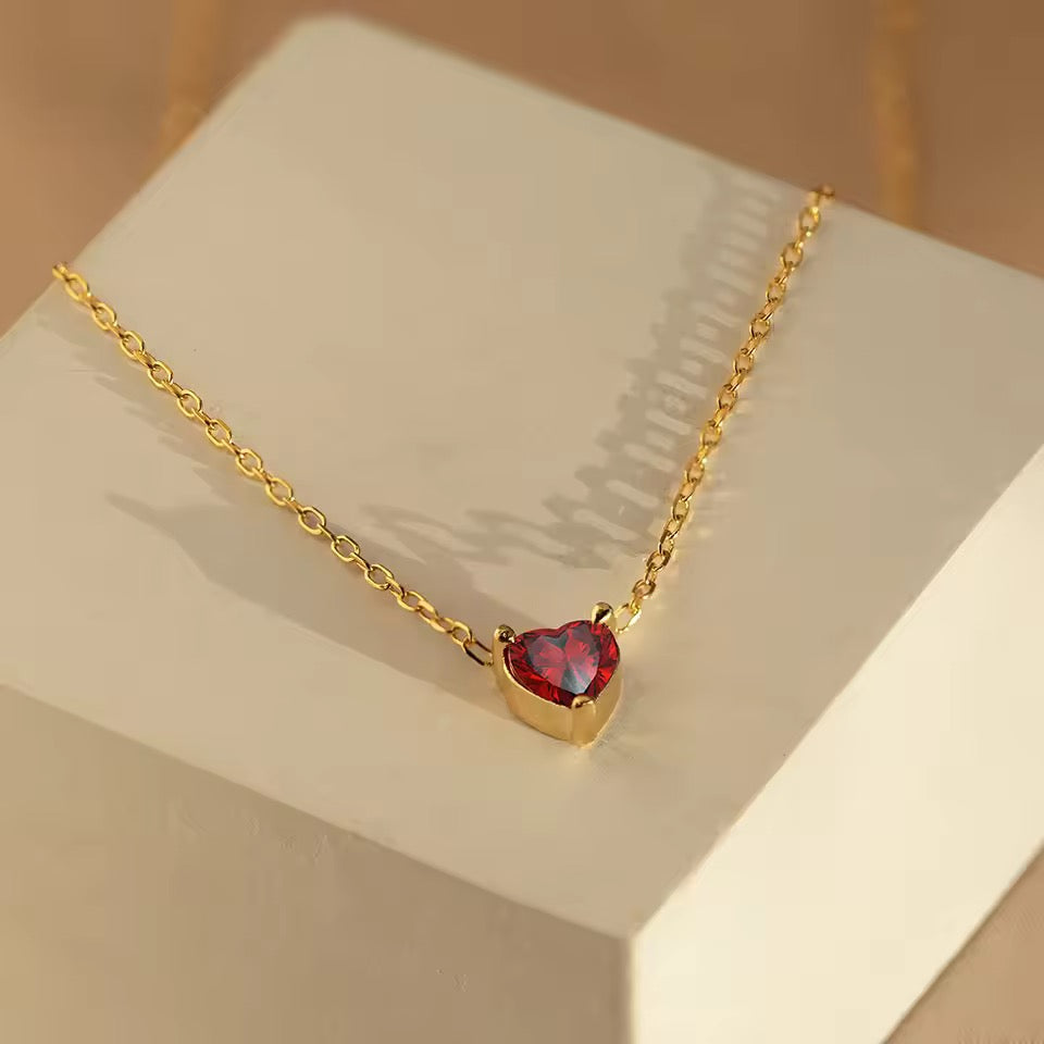 Gold Birthstone Zircon Love Heart Necklace