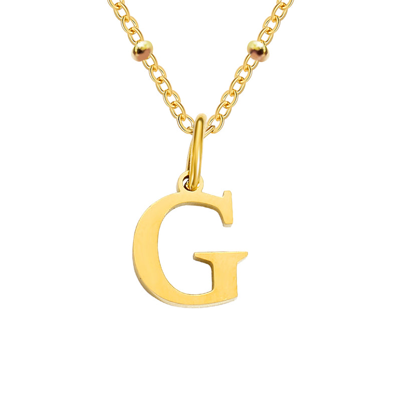 Gold Beaded Personalised Initial Letter Jewellery Necklace