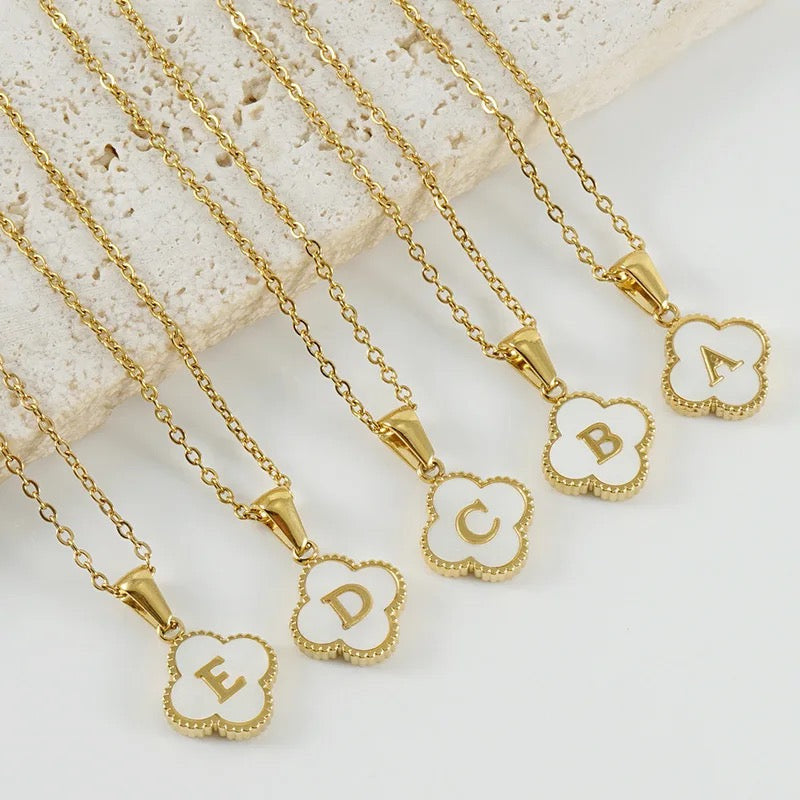Personalised Gold A-Z Initial Four Leaf Clover Letter Necklace