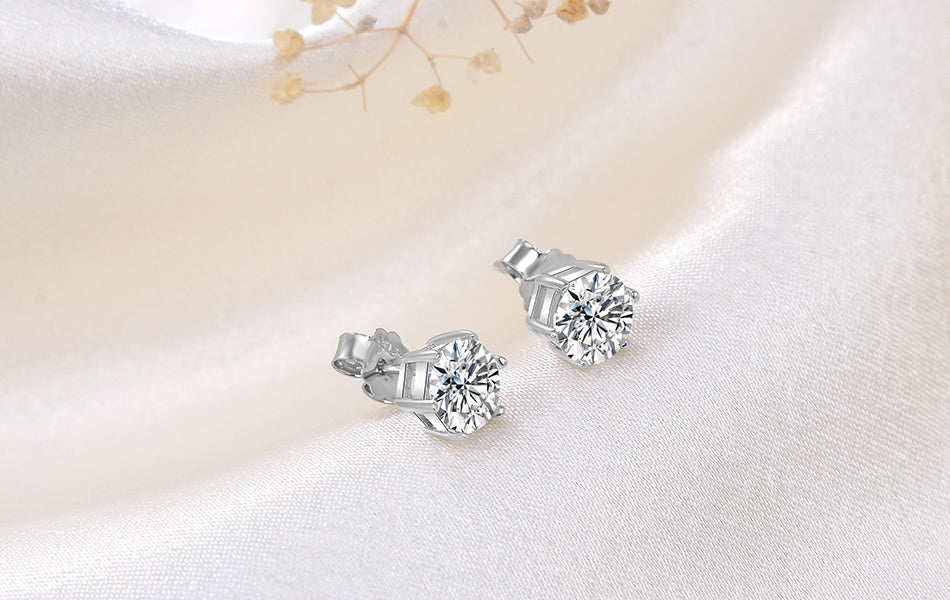 925 Sterling Silver Round Zircon Diamond Ear Stud Earrings