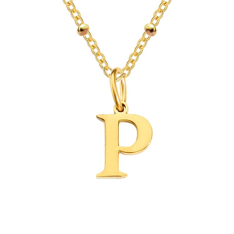 Gold Beaded Personalised Initial Letter Jewellery Necklace