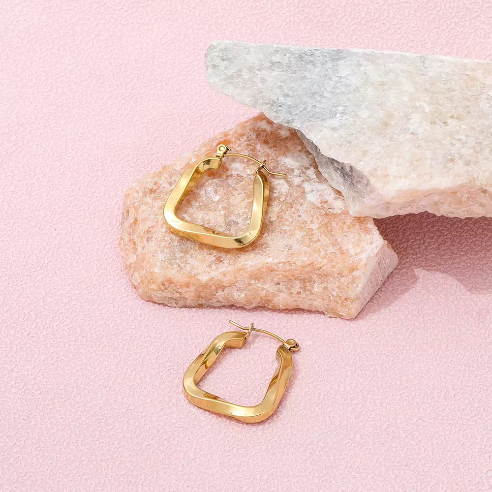 Bold Twisted Square Gold Hoop Modern Statement Jewellery Earrings