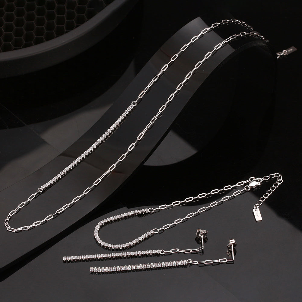 925 Sterling Silver Pavé Tennis Paperclip Chain Bracelet