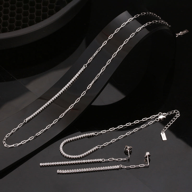 925 Sterling Silver Pavé Tennis Paperclip Chain Bracelet