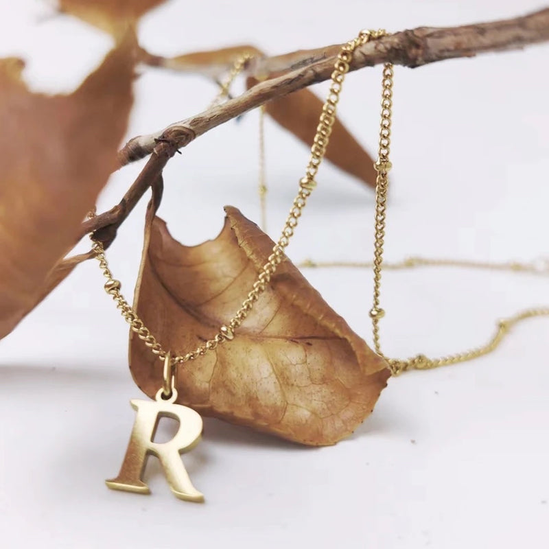 Gold Beaded Personalised Initial Letter Jewellery Necklace