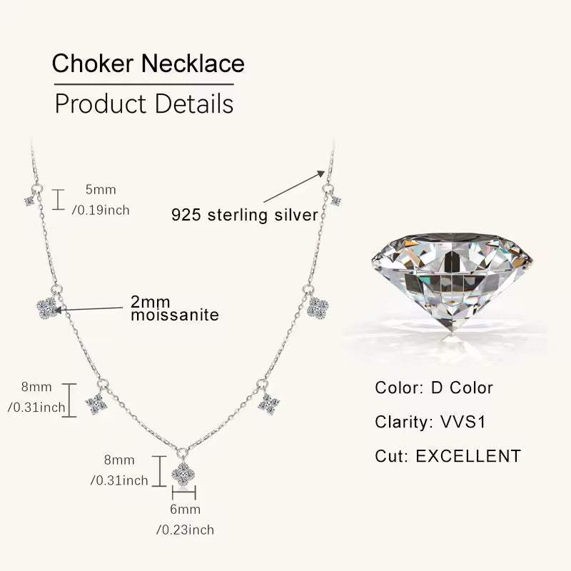 925 Sterling Silver Fine Four-leaf Flower Choker Womens Necklace