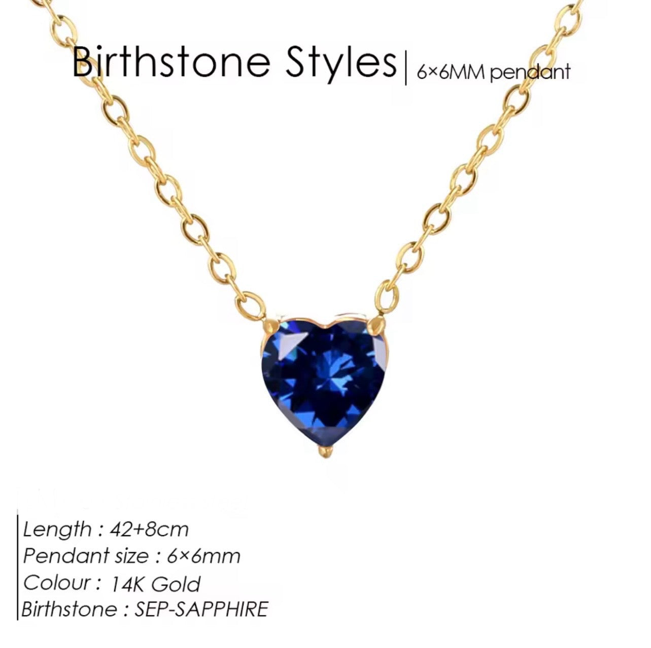 Gold Birthstone Zircon Love Heart Necklace
