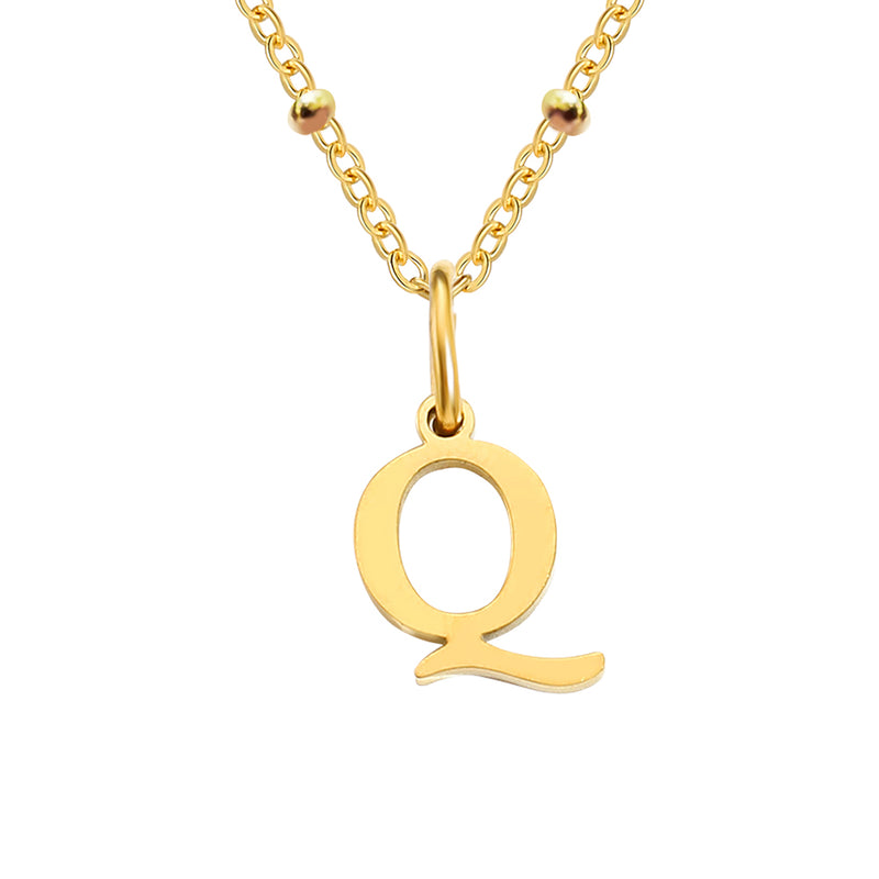 Gold Beaded Personalised Initial Letter Jewellery Necklace