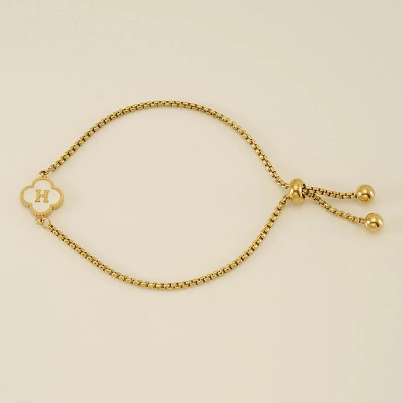 Personalised Gold A-Z Initial Clover Letter Bracelet