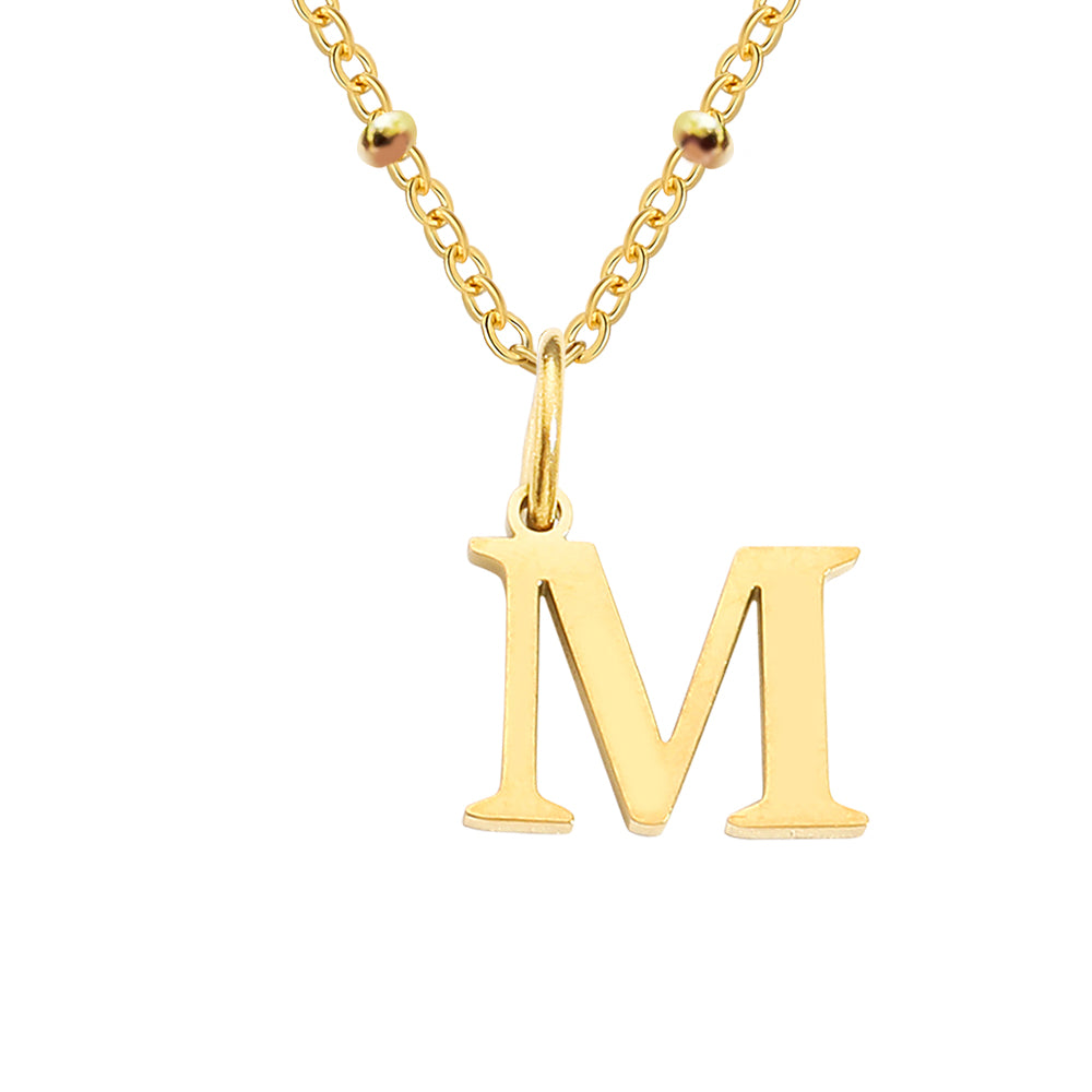Gold Beaded Personalised Initial Letter Jewellery Necklace