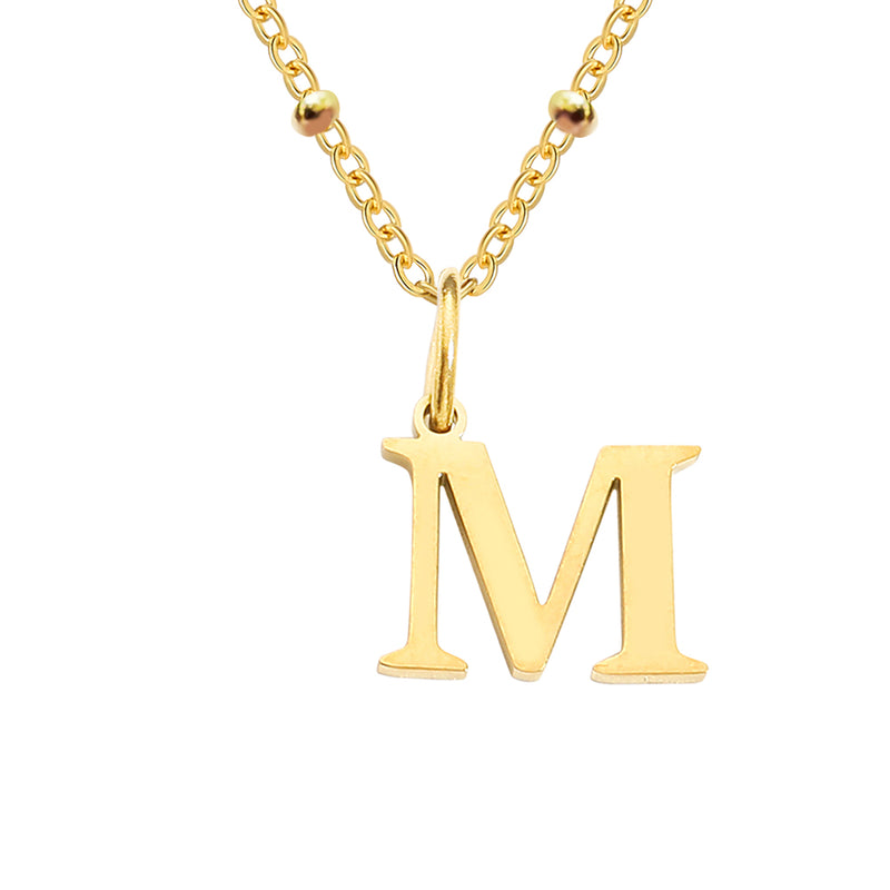 Gold Beaded Personalised Initial Letter Jewellery Necklace