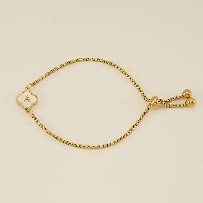 Personalised Gold A-Z Initial Clover Letter Bracelet