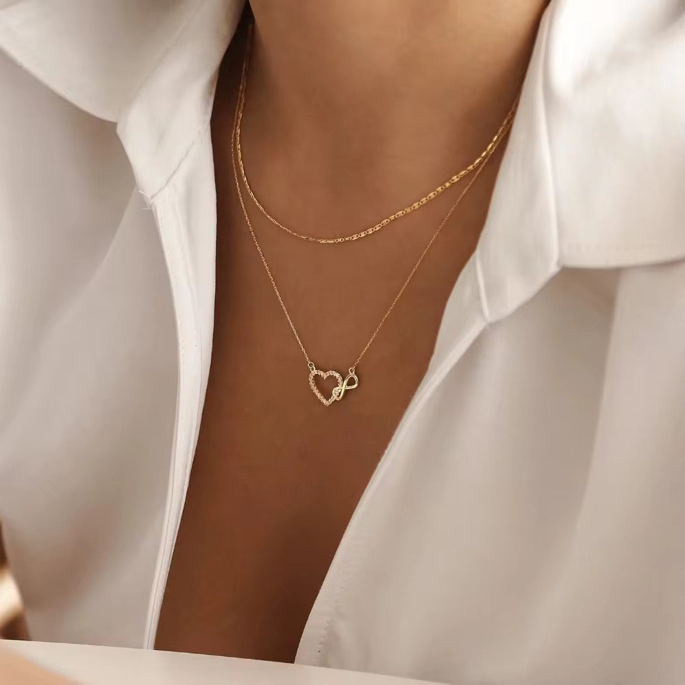 925 Sterling Silver Gold Women’s Infinity Love Heart Zircon Chain Clavicle Gift Necklace
