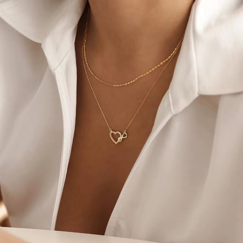 925 Sterling Silver Gold Women’s Infinity Love Heart Zircon Chain Clavicle Gift Necklace