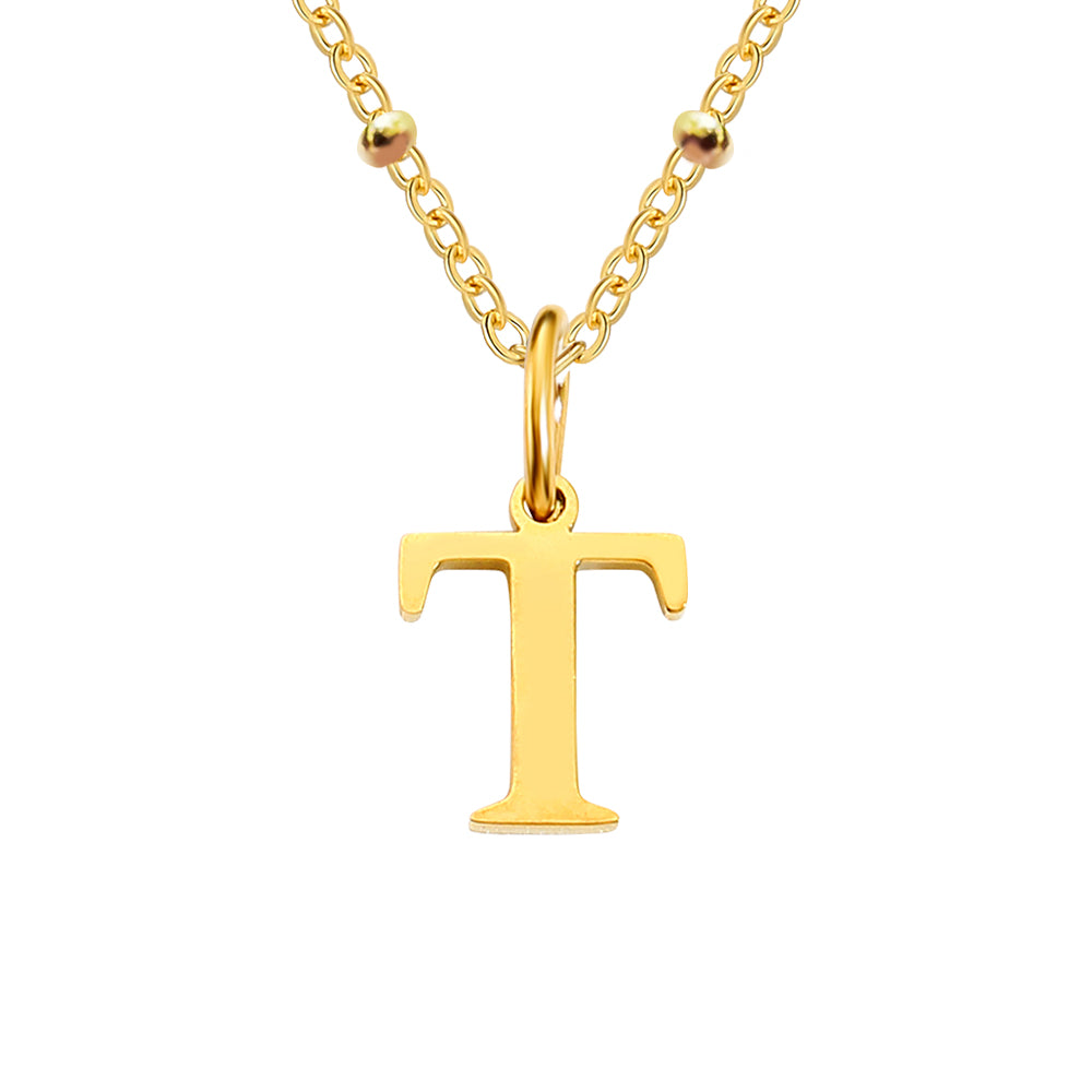 Gold Beaded Personalised Initial Letter Jewellery Necklace