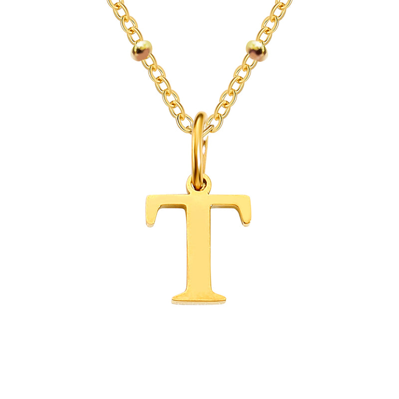 Gold Beaded Personalised Initial Letter Jewellery Necklace