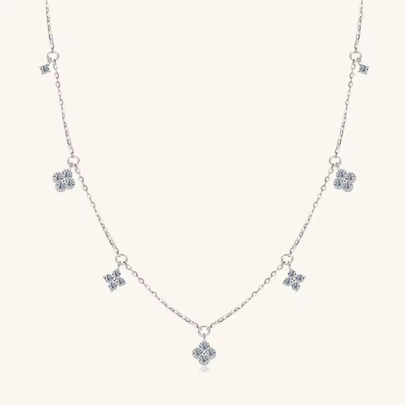 925 Sterling Silver Fine Four-leaf Flower Choker Womens Necklace