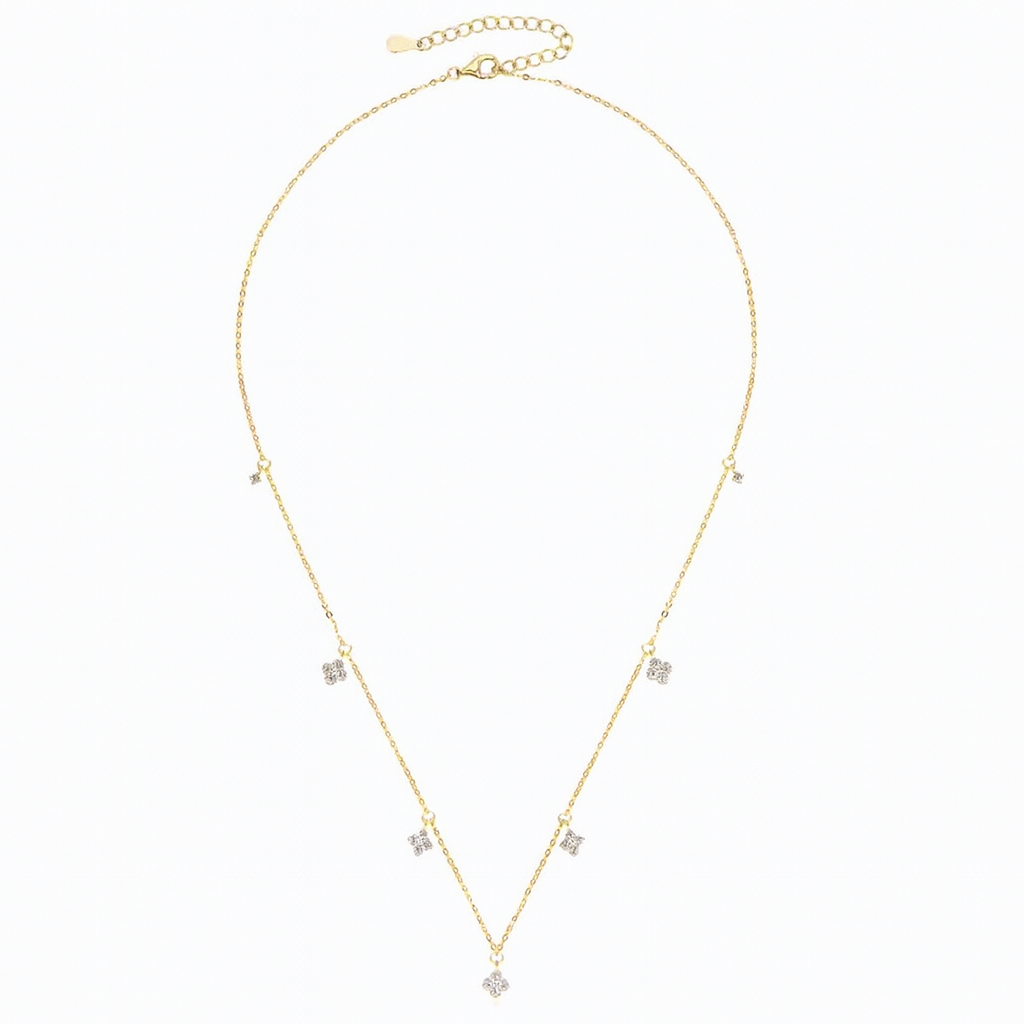 925 Sterling Silver Gold Fine Four-leaf Flower Choker Womens Necklace