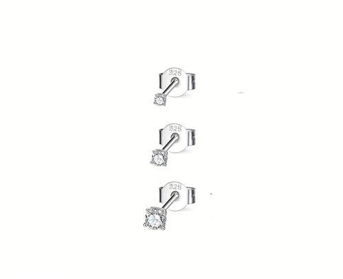 3 Pieces / Set 925 Sterling Silver Ear Stud Zircon Diamond Earrings