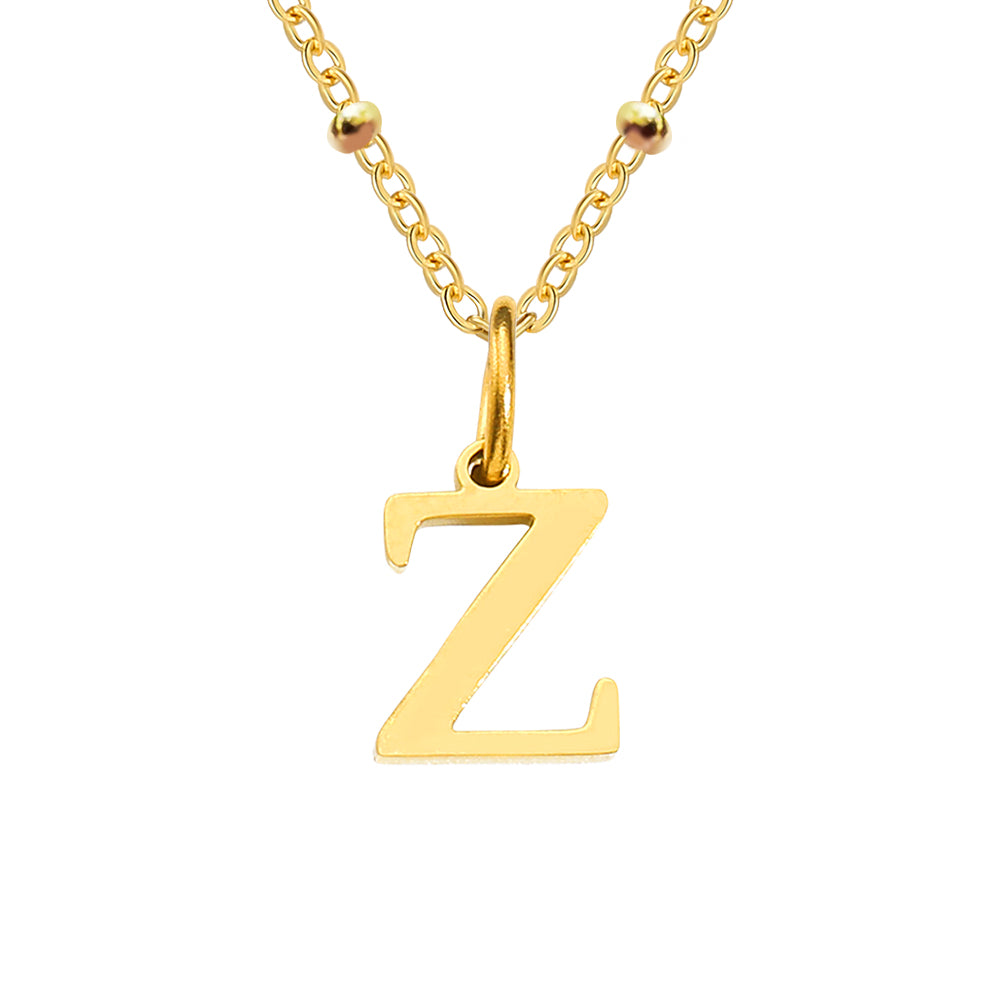 Gold Beaded Personalised Initial Letter Jewellery Necklace
