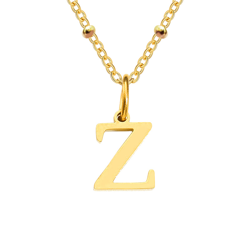 Gold Beaded Personalised Initial Letter Jewellery Necklace