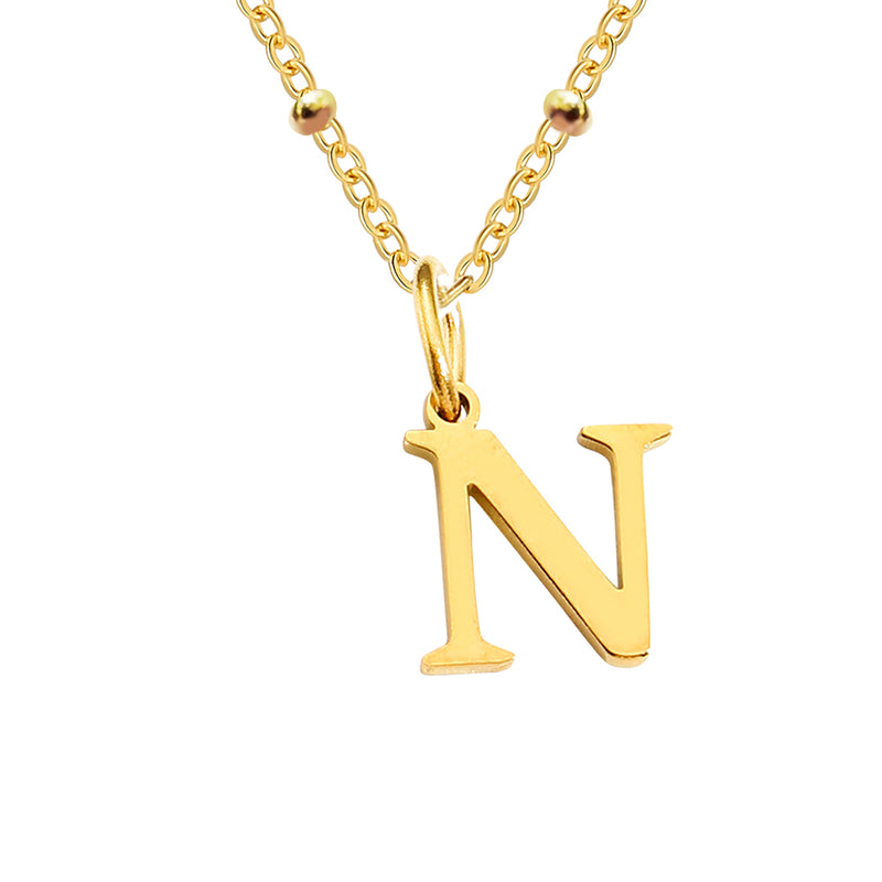 Gold Beaded Personalised Initial Letter Jewellery Necklace