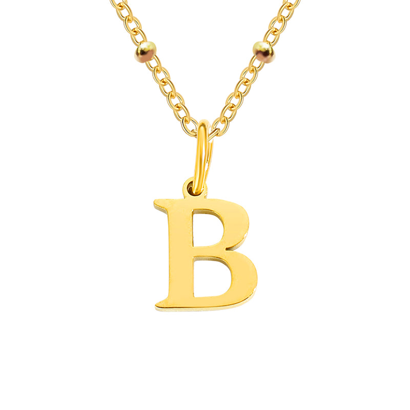 Gold Beaded Personalised Initial Letter Jewellery Necklace