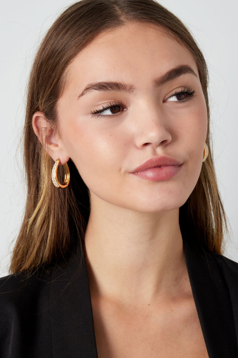 Gold Oval Dazzle Earrings