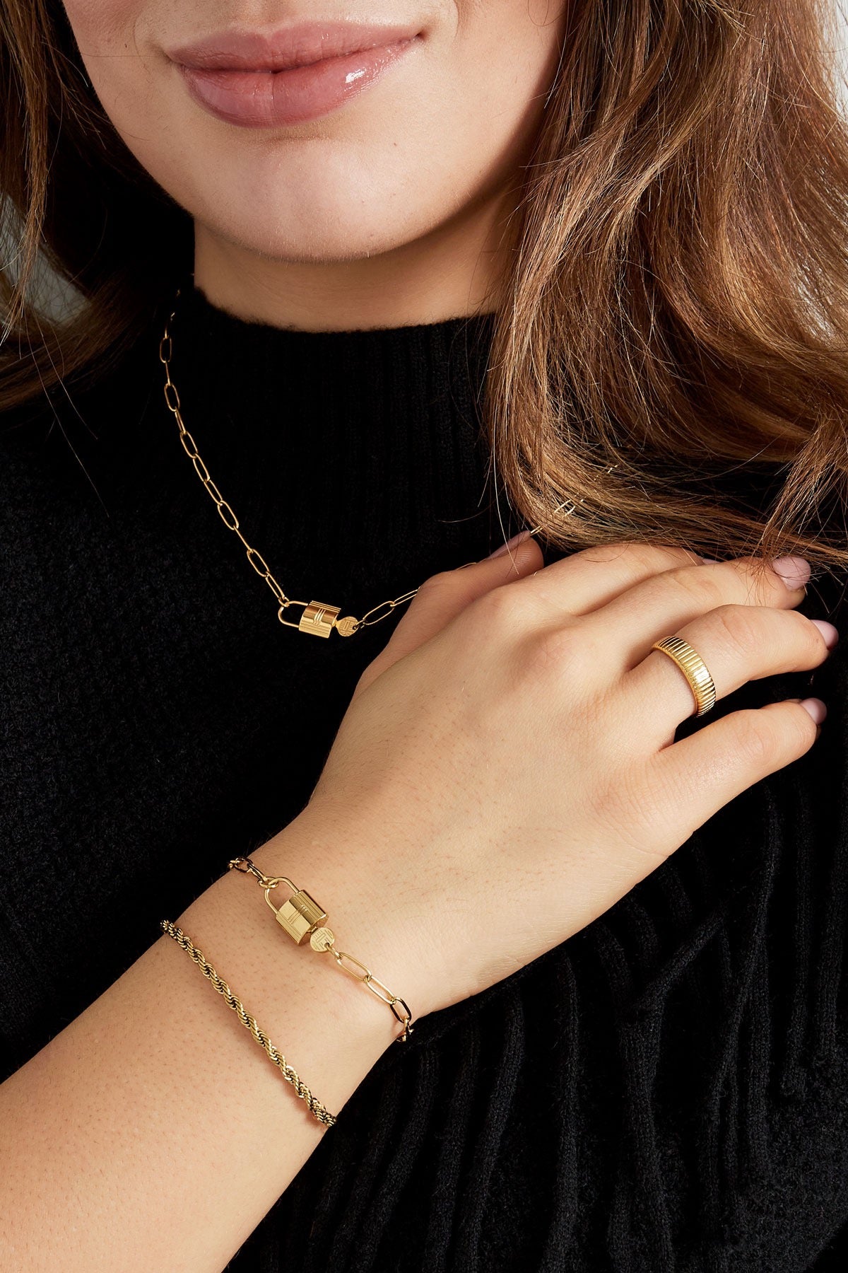 Lock and Key Link Chain Bracelet