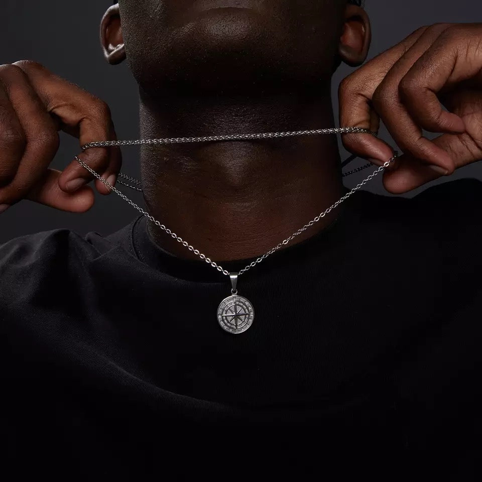 Silver Sailor Compass Pendant Necklace