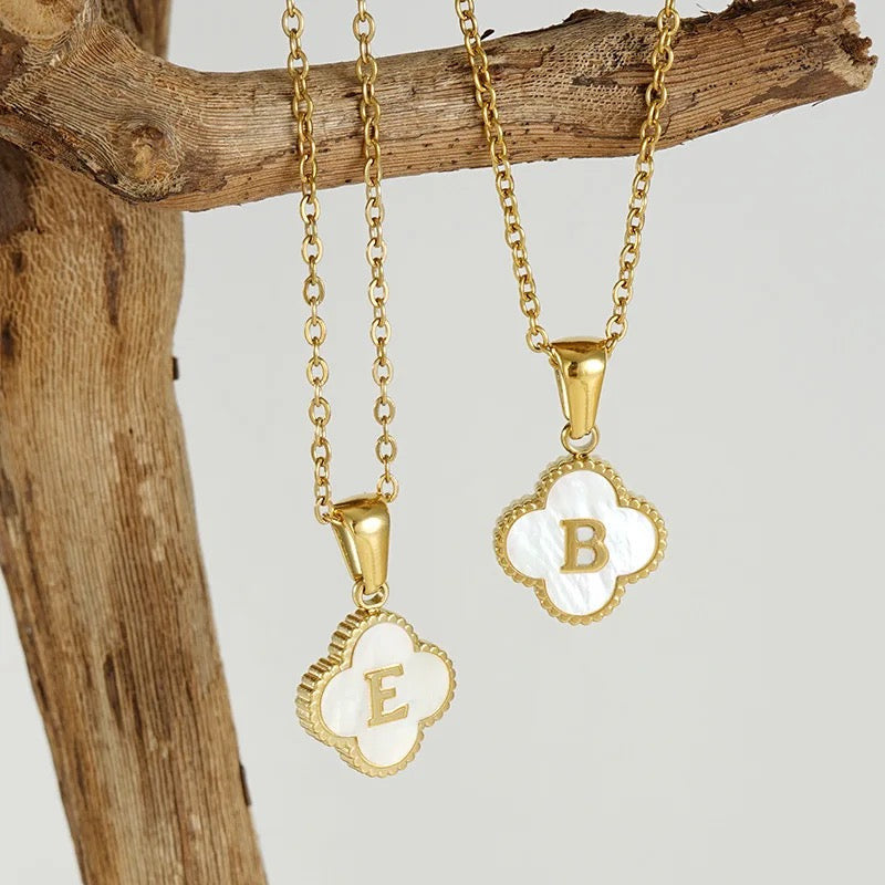 Personalised Gold A-Z Initial Four Leaf Clover Letter Necklace