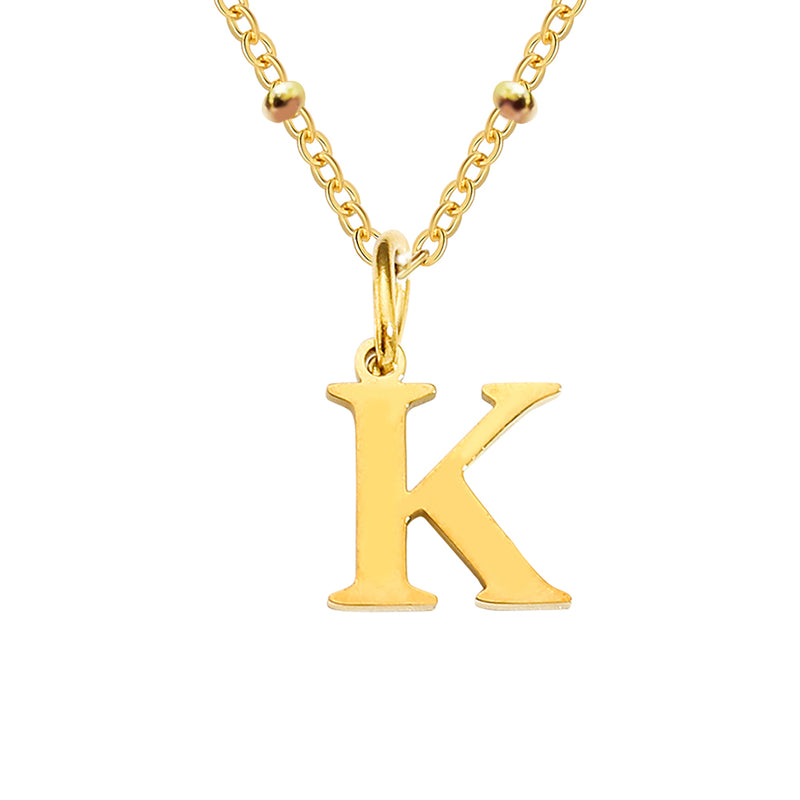Gold Beaded Personalised Initial Letter Jewellery Necklace